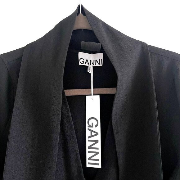New Ganni Scarf Collar Crepe Dress in Black Size 4 - Picture 6 of 13